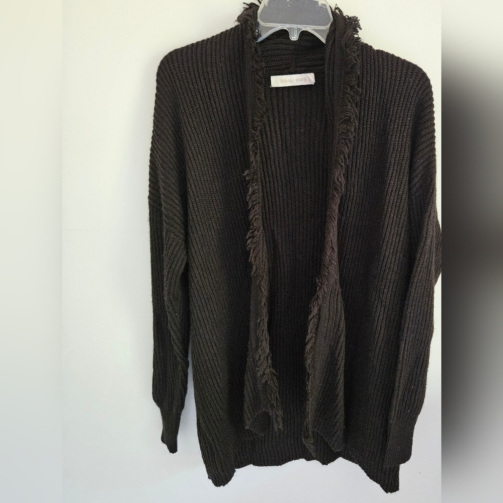 Bishop+Young Black Fringe Open Cardigan Ribbed
